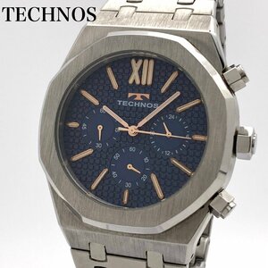 【稼働】TECHNOS テクノス T9576 ブルー文字盤 クロノグラフ クォーツ 電池交換済 メンズ腕時計 3-72-H