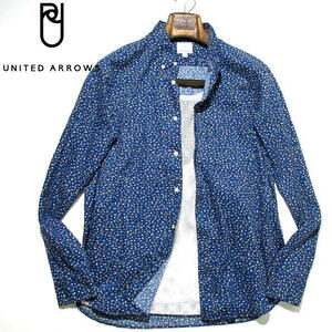 日本製▼ 春物　ユナイテッドアローズ　小花柄　花柄　長袖シャツ　フラワー　UNITED ARROWS　紺　ネイビー　Lサイズ