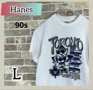 Hanes ヘインズ Tシャツ 半袖 ビンテージ　90s NHL USA製 L シングルスティッチ