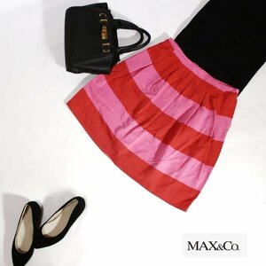 マックス&コー MAX&Co ■ きれい色 ボーダー柄 タック 台形 スカート USA6 ピンク レッド 赤 可愛い
