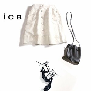 ICB アイシービー 株) オンワード樫山 夏 オーガンジー リネン シャツ生地 Aライン フレアスカート 9号 ホワイト 白 麻