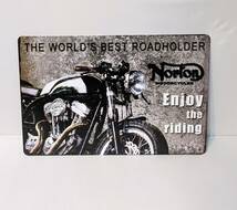 K402 新品◆ブリキ看板 バイク ビンテージ Norton Enjoy the riding アメリカン雑貨 レトロ アンティーク ガレージ インテリア_画像3