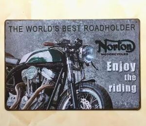 K402 新品●ブリキ看板 バイク ビンテージ Norton Enjoy the riding アメリカン雑貨 レトロ アンティーク ガレージ インテリア