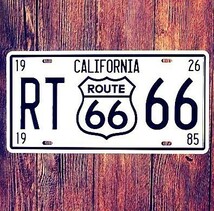 K101 新品●ROUTE66 アメリカン雑貨 ナンバープレート型 ホワイト ブリキ看板 おしゃれ かっこいい インテリアに ビンテージ レトロ_画像1