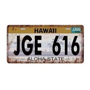 K204 新品●ブリキ看板 アメリカ雑貨 HAWAII ハワイ州 ナンバープレート型 インテリアに! アンティーク レトロ