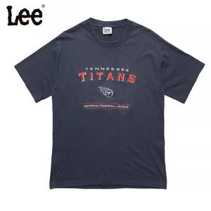 USA 古着 90S Lee ヴィンテージ テネシー タイタンズ フットボール アメフト 刺繍ロゴ Tシャツ メンズL相当 ネイビー アメカジ 中古 BA2544