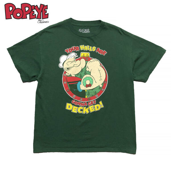 USA 古着 POPEYE ポパイ キャラクター Tシャツ メンズL 漫画 アニメ グリーン 緑色 ヴィンテージ BA2560