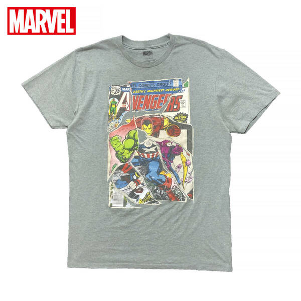 USA 古着 マーベル アベンジャーズ アメコミ キャラクター Tシャツ アイアンマン キャプテンアメリカ ハルク メンズL グレー系 BA2603