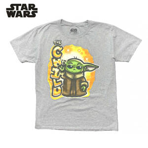 USA 古着 映画 スターウォーズ THE CHILD ベビーヨーダ エアブラシ風 キャラクター Tシャツ メンズS相当 グレー ジェダイ STAR WARS BA2604