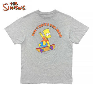 USA 古着 海外アニメ THE SIMPSONS シンプソンズ バート スケボー キャラクター Tシャツ メンズM相当 グレー BA2609