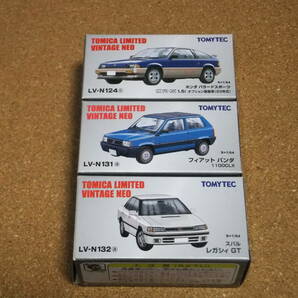 TOMICA LIMITED VINTAGE NEO LV-N124c ホンダバラードスポーツCR-X1.5i・LV-N131a フィアットパンダ1100CLX・LV-N132a スバル レガシィGTの画像1