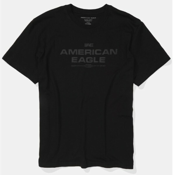 AE*アメリカンイーグル/US:XXL/ブラック/胸ロゴプリント半袖Tシャツ