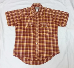 【アメリカ製】Rockmount ウエスタンシャツ Mサイズ ロックマウント 半袖シャツ ネルシャツ レインボータグ 