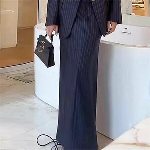 ロングスカート+長袖ジャケット セットアップ スーツ上下セット 宴会 仕事 OL 通勤 大きいサイズあり 3XL ネイビーの画像4