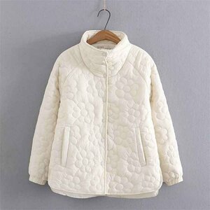 コート アウター 花柄 コットン 綿 綿ジャケット ゆったり 冬 大きいサイズあり 3XL オフホワイト