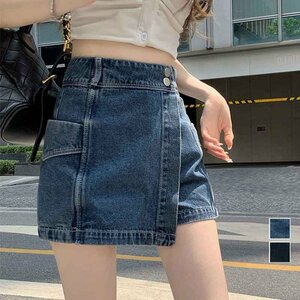 デニムパンツ ホットパンツ ボタンスカパン デニム ショートパンツ XL インディゴ