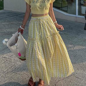 フレアスカート ロングスカート 花柄 レディース デザイン 韓国ファッション フリー パープル