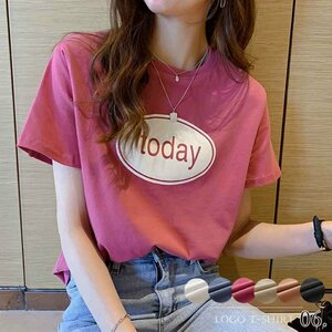 ロゴTシャツ レディース 半袖 カットソー 春夏 トップス ラウンドネック L ホワイト