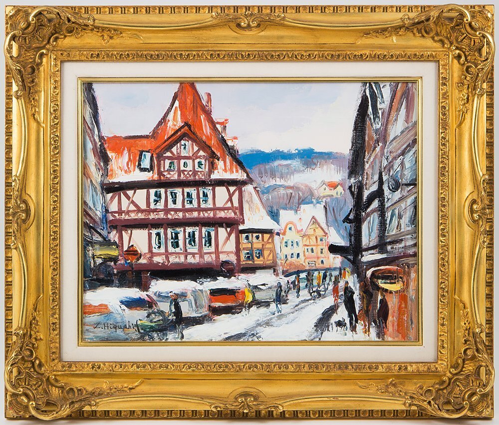 [1on1] Authentic Zenzo Higuchi West Germany Fairy Tale Road Hanmunden Oil on canvas No. 6 1985 Framed Co-sealed / Former Kofu member, painting, oil painting, Nature, Landscape painting