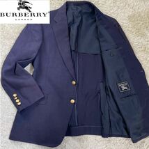 1円〜 【美品！希少！】 バーバリー BURBERRYメンズ テーラードジャケット リネン100 ピュアリネン 金ボタン 紺ブレ L相当 _画像1