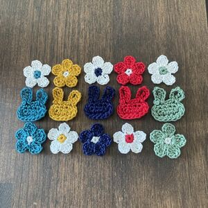 Ｃ【15個セット】ハンドメイド　お花モチーフ　うさぎ　かぎ編み　レース編み