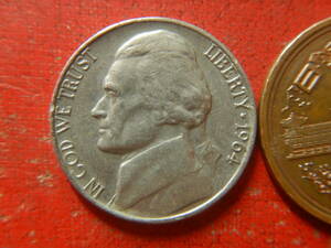 外国・USA／ジェファーソン５セント白銅貨（1964年）　240403