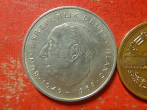 外国・西ドイツ／２マルク白銅貨：テオドール＝ボイス初代連邦大統領（1973年D）　240404