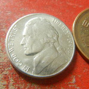 外国・USA／ジェファーソン５セント白銅貨（1991年D） 240411の画像3