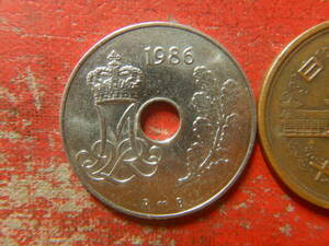 外国・デンマーク／２５オーレ白銅貨（1986年）　240411