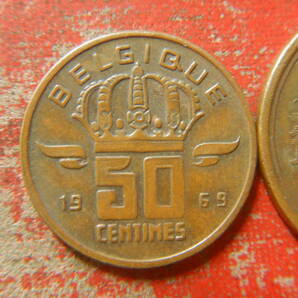外国・ベルギー／５０サンチーム青銅貨：鉱夫とランプ（1969年・BELGIQUE） 240411の画像2