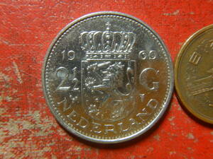 外国・オランダ／２1/2ギルダー・ニッケル貨：ユリアナ女王（1969年）　240412022