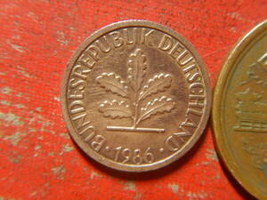 外国・西ドイツ／１ペニヒ銅張りスチール貨（1986年）　240425