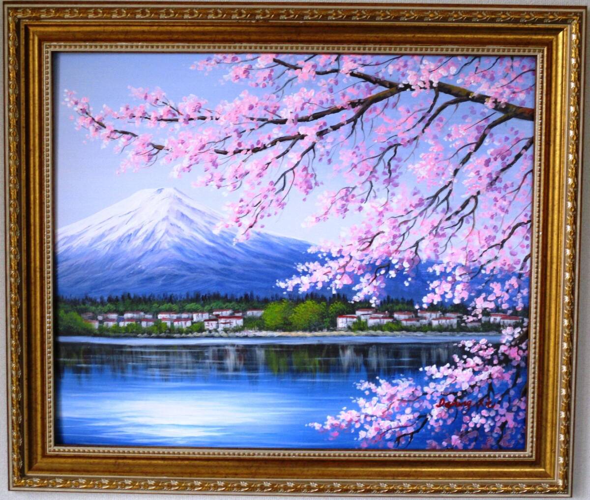 Mount Fuji Painting Oil Painting Landscape Painting Sakura Fuji from Lake Kawaguchi P7 No. 12 First arrival in 2024. Why not change the image of your room, Painting, Oil painting, Nature, Landscape painting