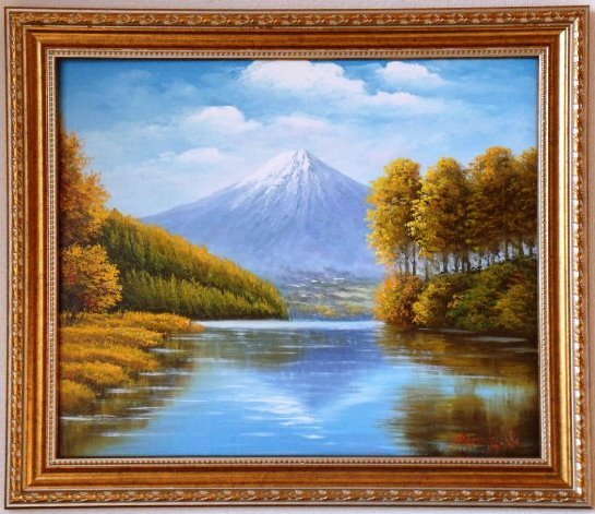 Mt. Fuji Painting Oil Painting Landscape Painting Mt. Fuji from Lake Tanuki in Autumn Colors No. 12 Why not change the image of your room, Painting, Oil painting, Nature, Landscape painting