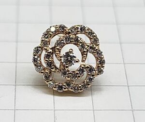 18金ピンクゴールドダイヤのお花ピアス片方（0.77g-0.38ct）