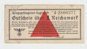 【ナチス鉤十字】第二次大戦ドイツ捕虜収容所紙幣 1ライヒスマルク（1939-44）[A032]