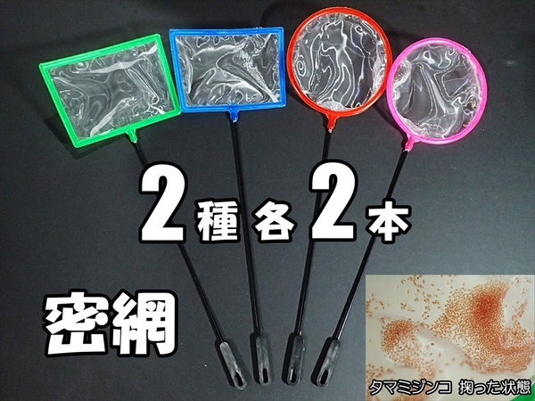 【送料無料】密網　4個（角 2個、丸 2個） 即決　水槽用品 メダカ エビ シュリンプ ミジンコ用等に　ネット　ゾウリムシは濾せません