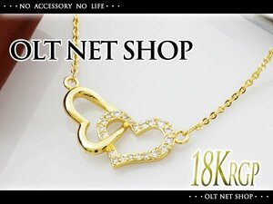 新品/ネックレス/18KRGP/ハート/ダイヤ/レディース/18金/K18/イエローゴールド/オープンハート/シンプル/上品/女性/CZ/ジルコニア