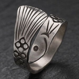 21 number adjustment Curren group silver ring 11 number ~27 number free size ring wide width men's lady's fish shape SV950 a07-64