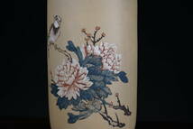 中国宜興　花器　花瓶　白泥　花鳥図彫　H高さ35.2cm 中国宜興款　宜興紫砂_画像5