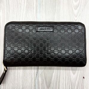 1円■極美品■GUCCI グッチ 長財布 財布 マイクロシマ ラウンドファスナー メンズ ビジネス レザー ブラウンの画像2