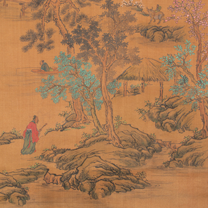 【模写】肉筆 山水中堂 掛軸 中国美術 唐画 山水 絹本の画像7