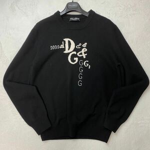 希少XL【現行・極美品】DOLCE＆GABBANA ドルチェ＆ガッバーナ 長袖 ロゴ編み D&G カシミヤ カシミア ニット セーター 黒 ブラック 50