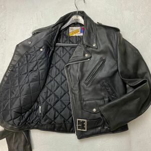 【超希少2XLサイズ】Schott ショット ダブルライダースジャケット 革ジャン 黒 ブラック618 牛革 カウレザー バイカータグ キルティング 42