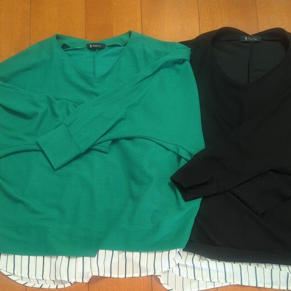 ２枚組カットソー　Black＆Green　LSize