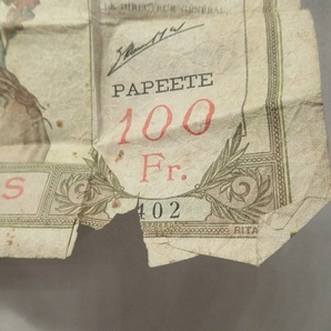 〓旧紙幣 フランス領インドシナ (ニューカレドニア）1937~67年 100Francs インドシナ銀行 フラン ξの画像2