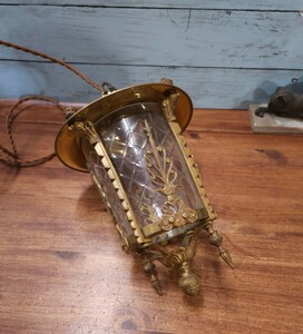  France antique pendant light brass × cut glass shade hanging lowering lamp ceiling lighting Cafe interior all sorts processing possibility C17