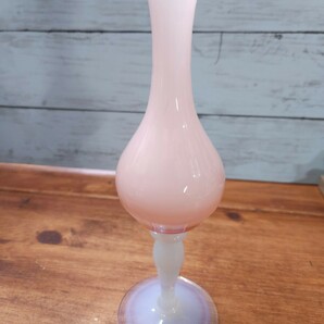 フランスアンティーク オパールセントガラス 花瓶 一輪挿し グラス 花器 フラワーベース オパリンガラス フレンチ カフェ インテリア D1の画像4