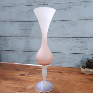 フランスアンティーク オパールセントガラス 花瓶 一輪挿し グラス 花器 フラワーベース オパリンガラス フレンチ カフェ インテリア D1の画像1
