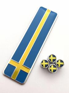 E スウェーデン 国旗 バルブキャップ エンブレム ステッカー フェンダー ボルボ VOLVO 850 940 960 C30 C70 S40 S60 S70 S80 S90 V90 XC40